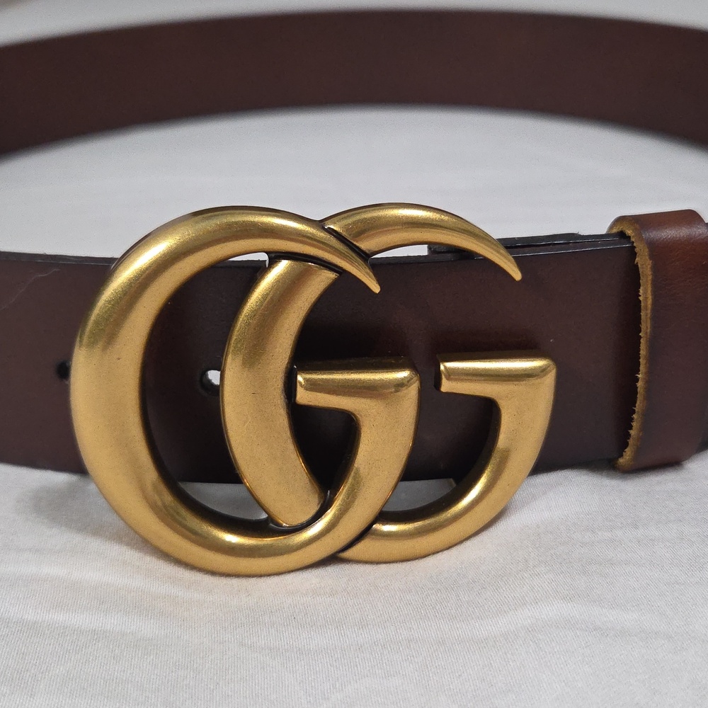 Gucci Brown Leather Belt with Gold Double G Buckle - Picture 4 of 16